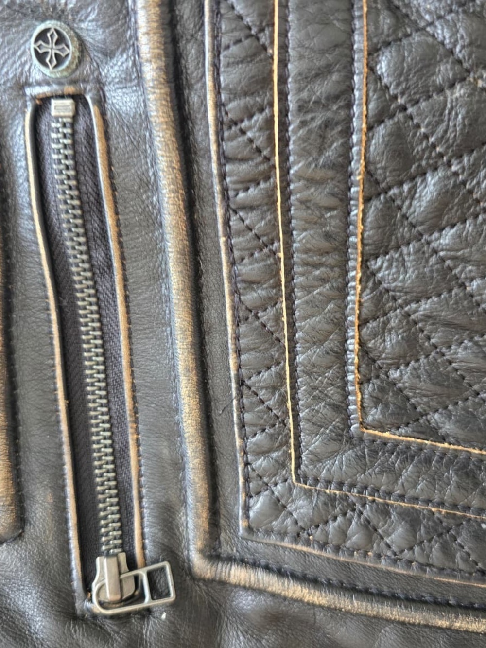 Affliction Dark Brown Embossed Leather Bomber Jacket. Limited Edition - Picture 7 of 15